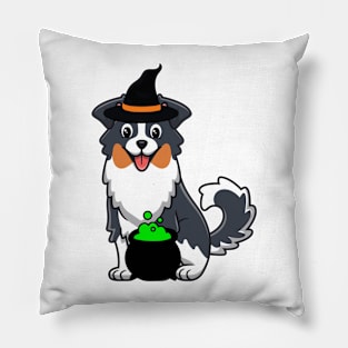 Funny Collie Dog is wearing a witch costume Pillow