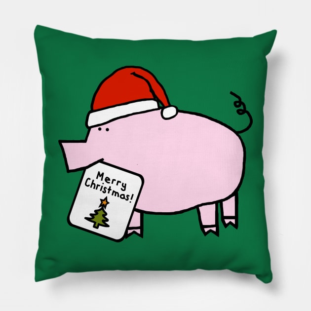 Cute Pig Says Merry Christmas Pillow by ellenhenryart