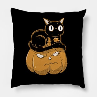 Black cat on halloween pumpkin Pillow