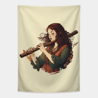 musical instrument | beautiful girl with flute Tapestry