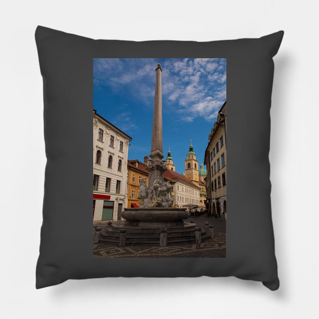 Robba Fountain in Ljubljana, Slovenia Pillow by jojobob