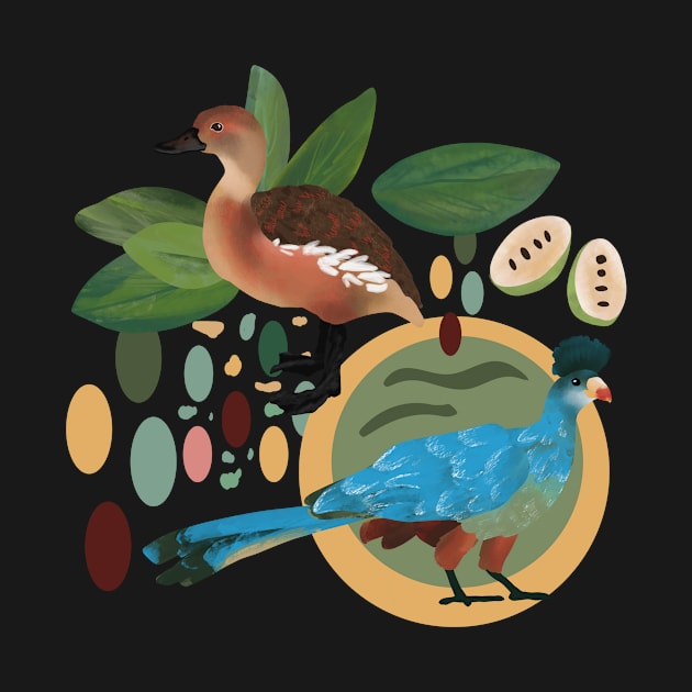 Great blue turacos and fulvous whistling ducks design by MSBoydston