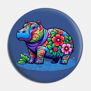 Floral hippo Pin