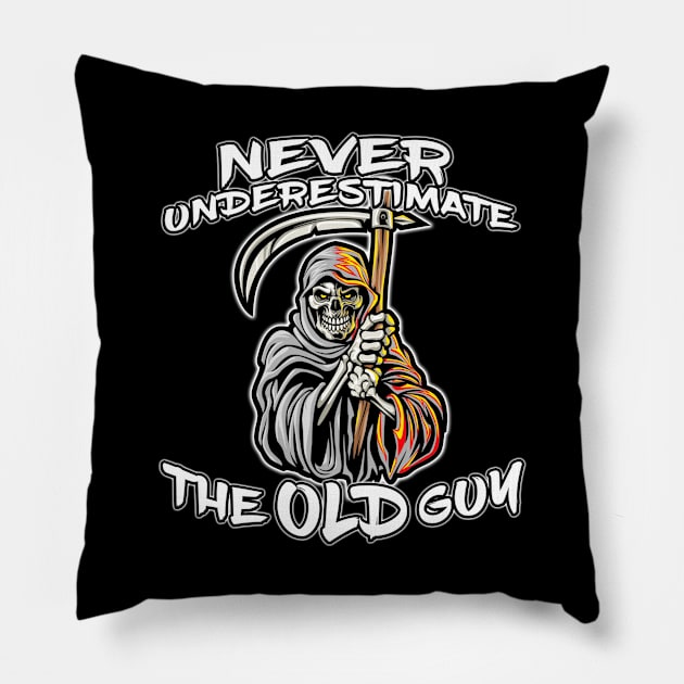 Never Underestimate The Old Guy Reaper White Pillow by Shawnsonart