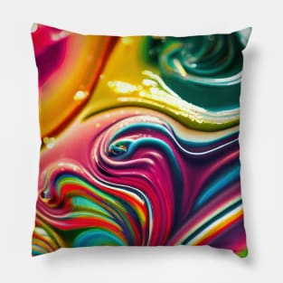 Liquid Colors Flowing Infinitely - Heavy Texture Swirling Thick Wet Paint - Abstract Inspirational Rainbow Drips Pillow