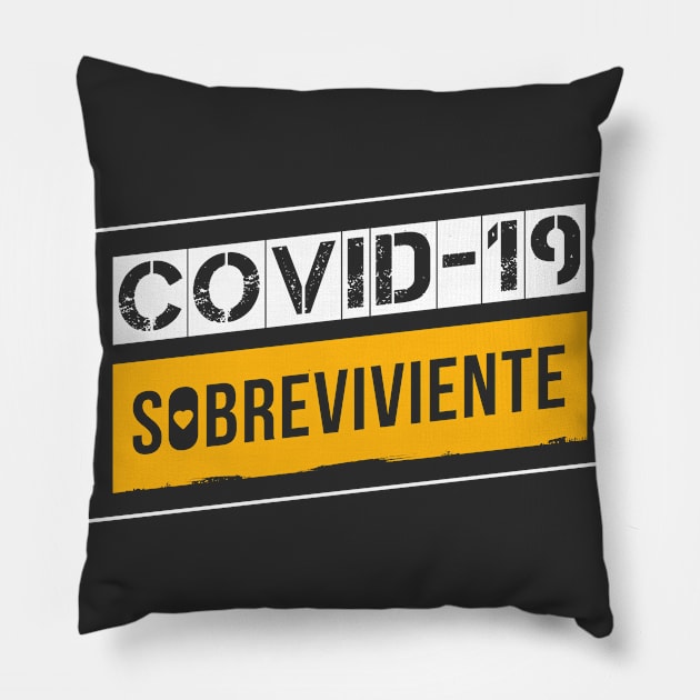 Covid-19 Sobreviviente White/Yellow (Coronavirus Survivor, Spanish Edition) Pillow by Optimix