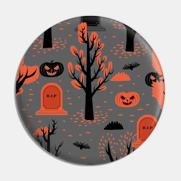 Halloween Cemetery Orange Pin by igzine
