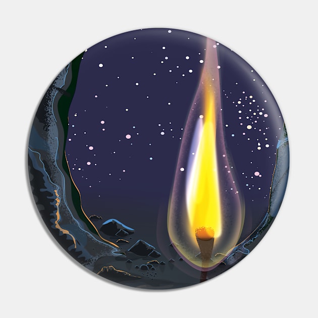 Lit Flame in a Cave Pin by nickemporium1