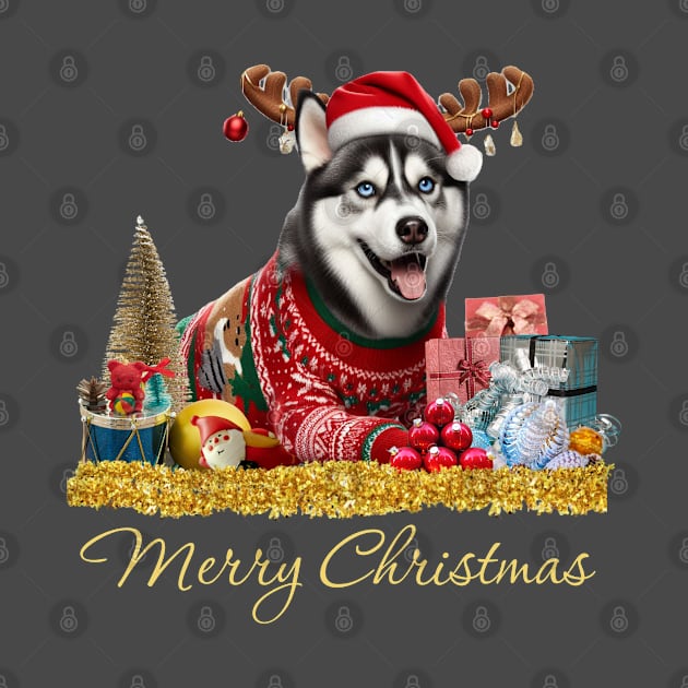 Merry Christmas Siberian Huskie by The Artful Barker