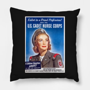 Retouched US Cadet Nurse Corps Recruitment Print for the United States Military Pillow