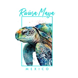 Riviera Maya Mexico Watercolor Sea Turtle Portrait T-Shirt