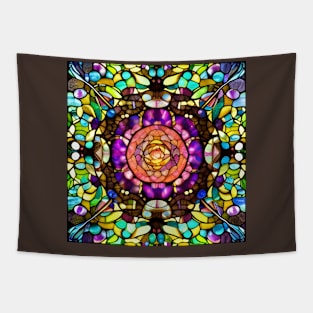 Stained Glass Abstract Rose Mandala Tapestry