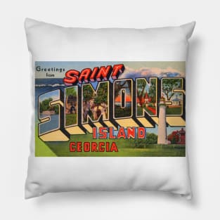 Greetings from Saint Simons Island, Georgia - Vintage Large Letter Postcard Pillow