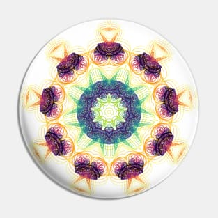 Sea Urchin Kaleidoscope | Harmonograph Blue Red Yellow White Pin