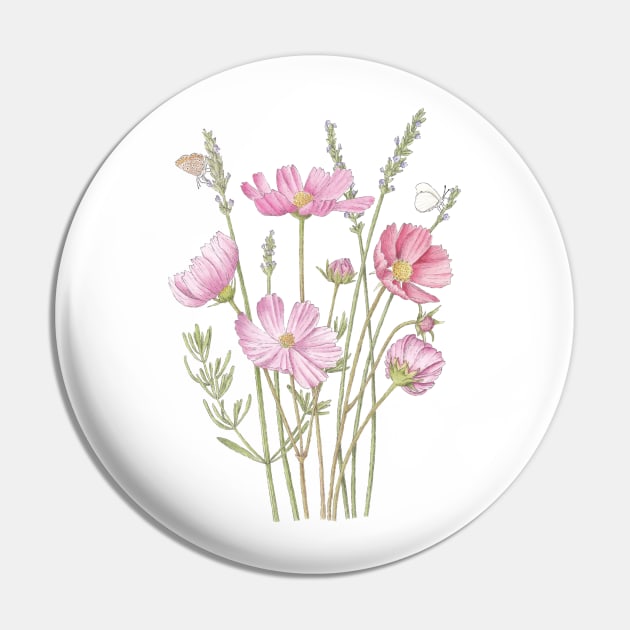 Cosmos and Lavender Pin by Katia Galante Art