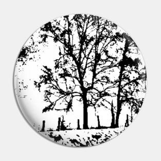 Black and White Winter Tree Design Pin