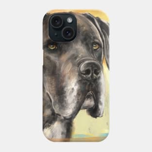 Close Up Painting of a Brown Great Dane on a Orange Yellow Background Phone Case