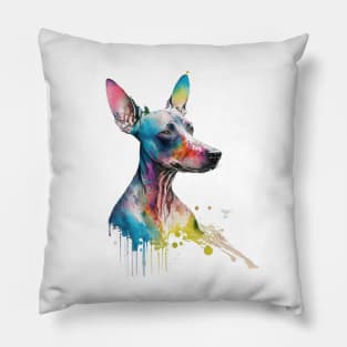 American Hairless Terrier Dog In Watercolor & Pen Pillow