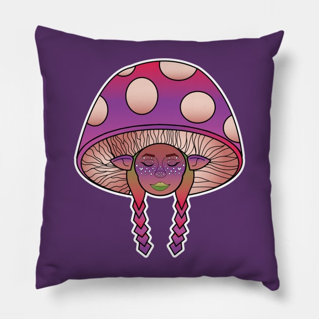 Mushroom Girl Pillow by tesiamarieart