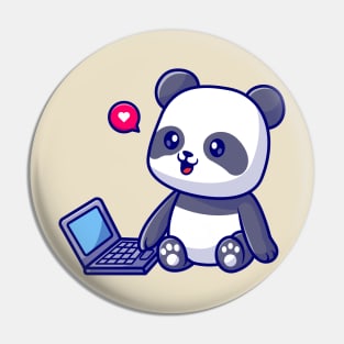 Cute Panda Playing On Laptop Cartoon Pin