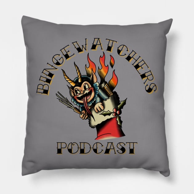 Flamin' Krampus Is On Fire - Official Holiday Tee From Binge-Watchers Podcast Pillow by Binge-Watchers Podcast