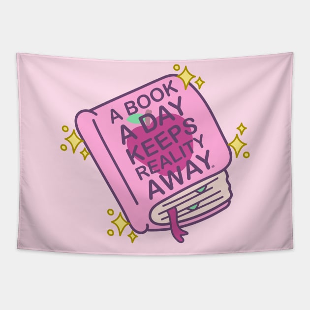 A Book A Day Keeps Reality Away - Cute Book Lover Doodle Tapestry by FatCatSwagger