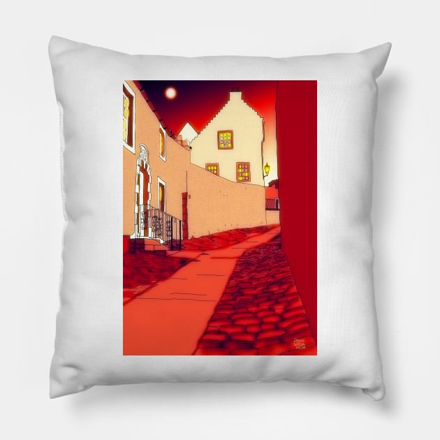 Dysart: Scottish Town digital drawing Pillow by grantwilson