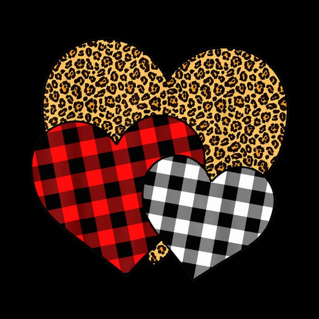 Buffalo Red Black Plaid And Leopard Hearts Valentine Day by Manonee