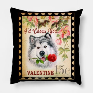 Alaskan Malamute Vintage Valentine Funny Dog With Rose Pillow