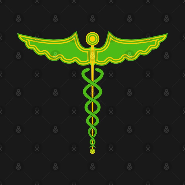 Caduceus Staff of Hermes Green & Yellow by Wareham Spirals