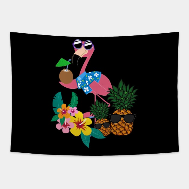 Cool Flamingo Pineapple Tropical Summer Tapestry by Kaileymahoney