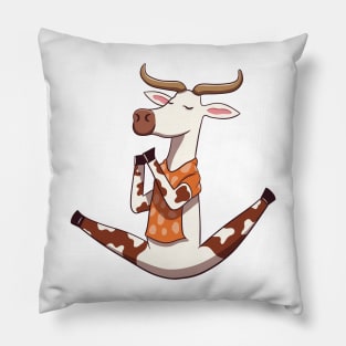 Funny cow doing yoga Pillow