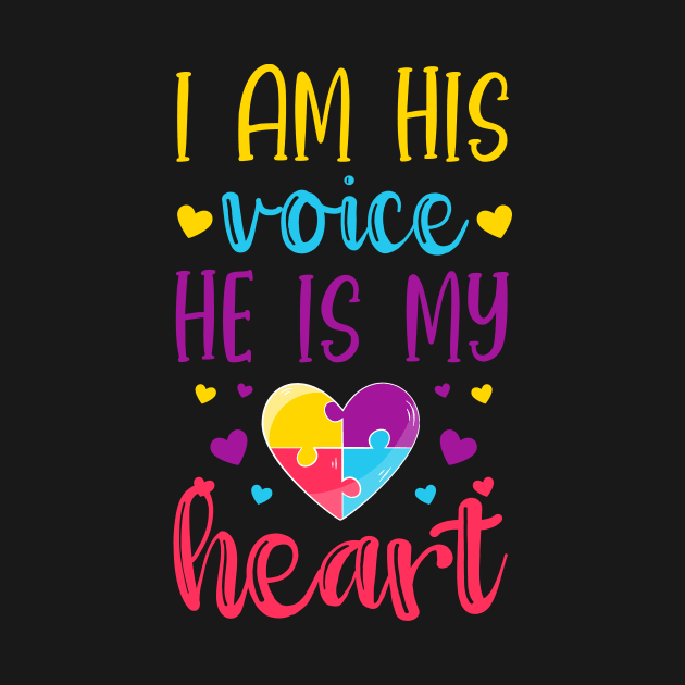 I'm His Voice He Is My Heart - Autism Mom Puzzle Heart by ScottsRed