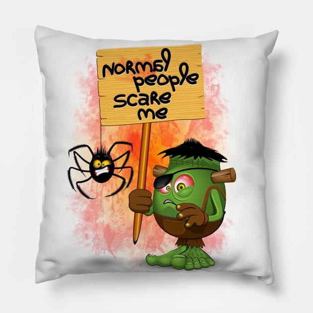 'Normal People Scare Me' Humorous Frankenstein Character Pillow by BluedarkArt