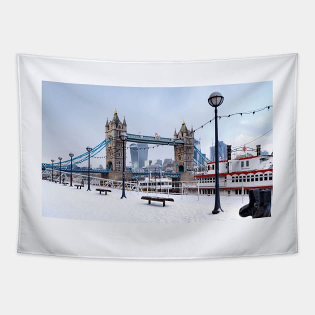 Tower Bridge in snow Tapestry by Z Snapper