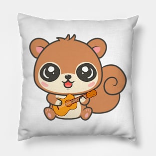 Adorable Squirrel Playing Acoustic Guitar Cartoon Pillow