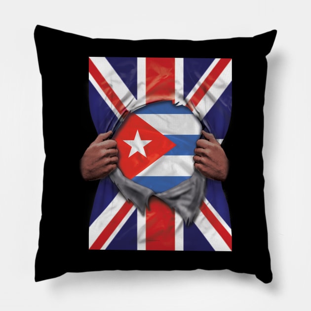 Cuba Flag Great Britain Flag Ripped - Gift for Cuban From Cuba Pillow by Country Flags