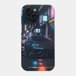 Dark Sports Car in Japanese Neon City Phone Case