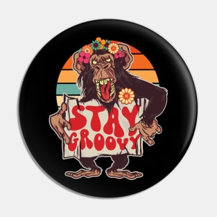 Stay Groovy - Retro Flower Power Monkey for Groovy Dudes Pin