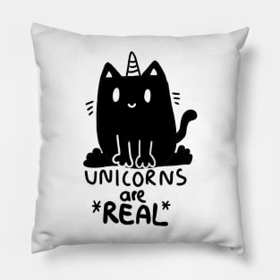 Unicorns are real ! cute, black caticorn Pillow
