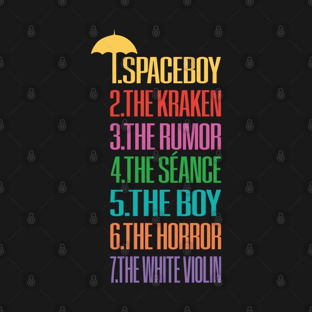 Umbrella Academy nicknames on black by PauRicart