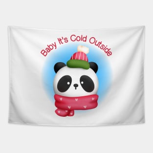 Cute Panda in Scarf and Winter Hat Tapestry