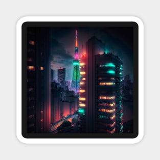 Futuristic Tokyo Japan Neon Style Illustration Magnet