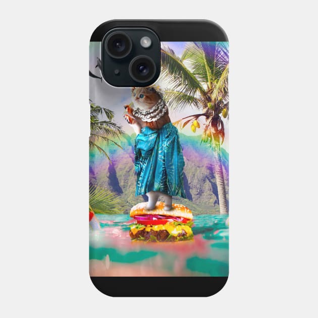 Cute Aloha Cat Surfing Cheeseburger Burger Phone Case by Random Galaxy