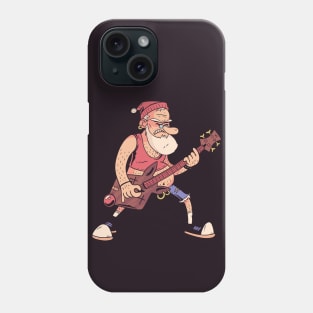 Funny Rock 'n Roll Santa Claus with Bass Guitar Cartoon Phone Case