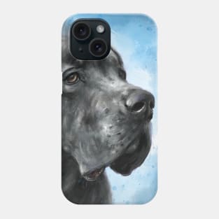 Painting of Grey Great Dane on a Blue Background Phone Case