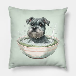 Master Schnauzer Taking a Bath 2 - Schnauzer Series Pillow