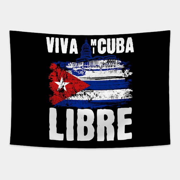 Viva Mi Cuba Libre La Habana Capitol & Cuban Flag Tapestry by creative