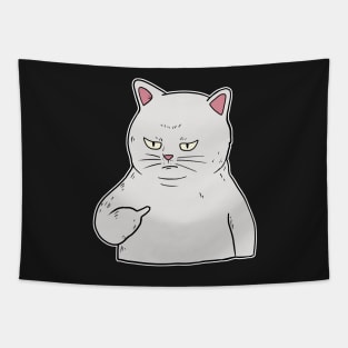 Grumpy white Cat Holding Middle Finger Tapestry