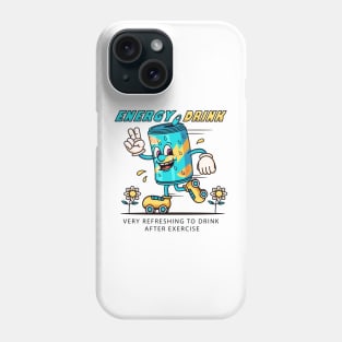 Energy drinks. Cartoon mascots, drink cans playing roller skates Phone Case